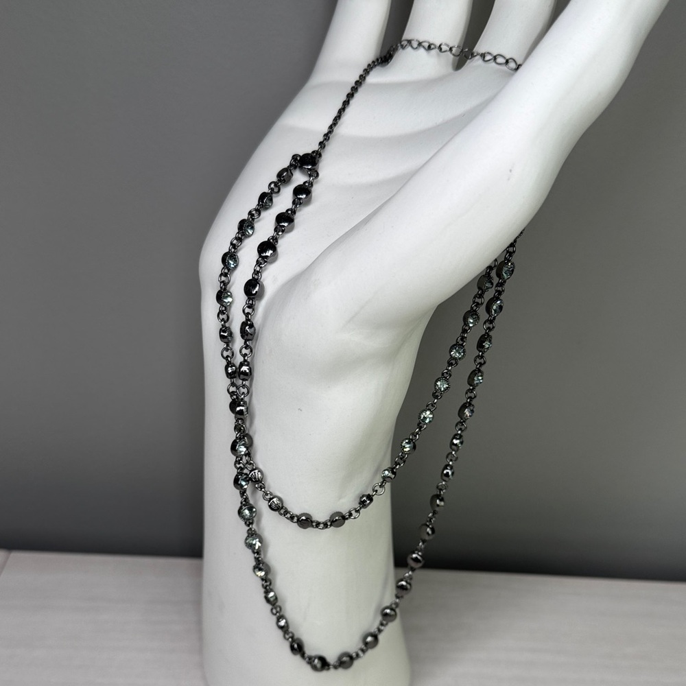 BCBG Maxazria Smokin’ Hot Black Crystal Beaded Multi-Layer Necklace 24”